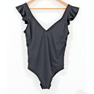 Beach Betty Black One Piece Swimsuit Ruffle Bow Beachy Vacation Resort Size M